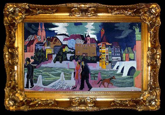 framed  Ernst Ludwig Kirchner View of Basel and the Rhine, ta009-2